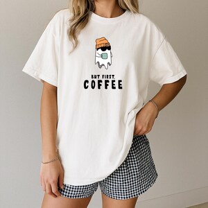 But First Coffee, Cute Ghost Tee, Halloween Shirt, Coffee Lover image 4
