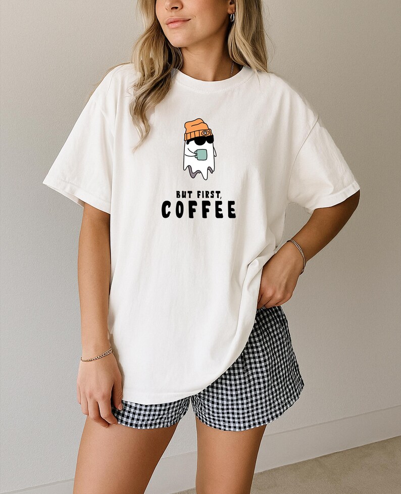 But First Coffee, Cute Ghost Tee, Halloween Shirt, Coffee Lover image 4