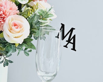 Custom Wedding Dink Name Tags, Custom Initial Glass Toppes