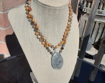 LOVELY- Crazy Lace Agate/ Labradorite- Knotted Necklace- 6mm Beads