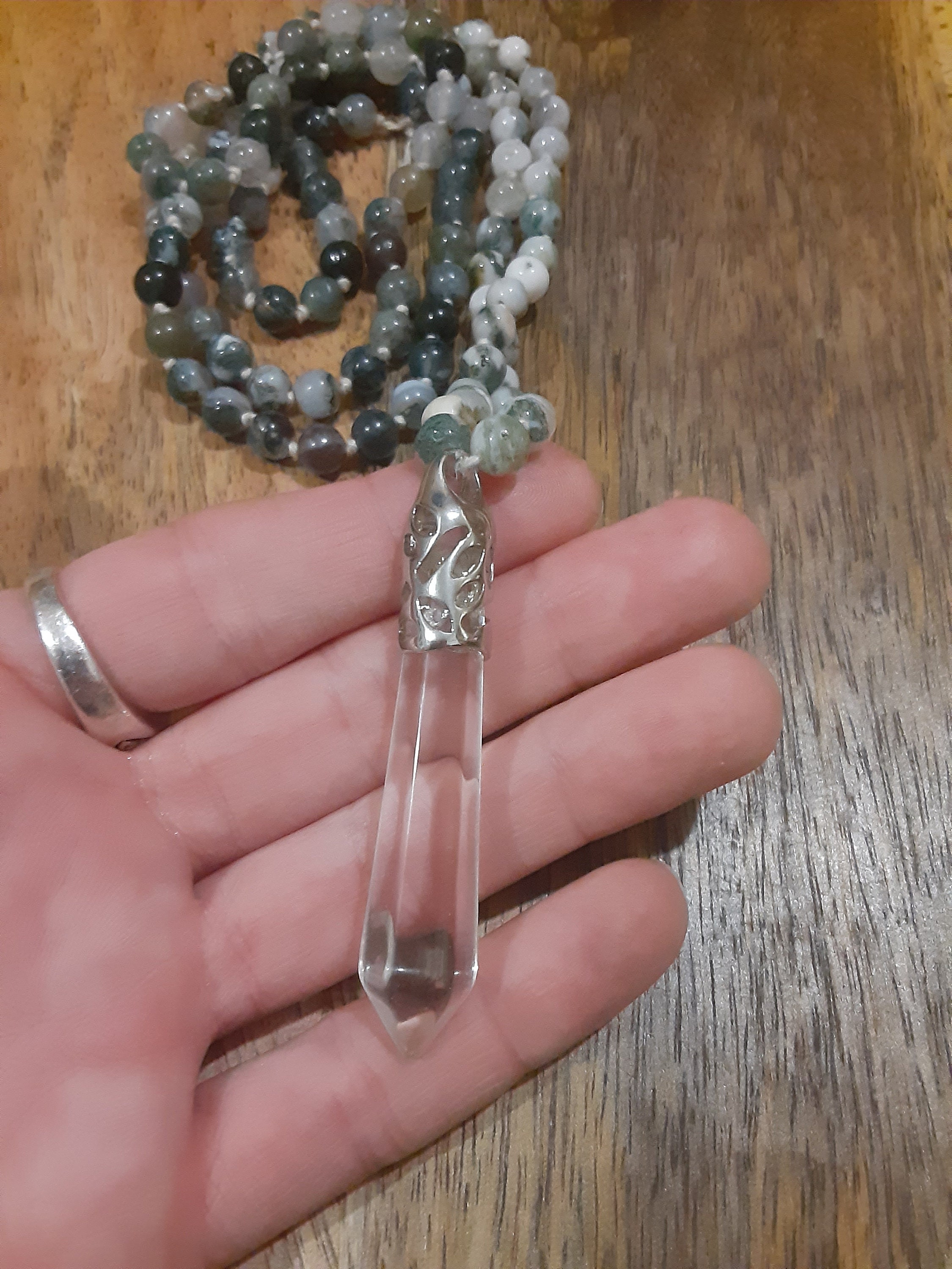 NICE Tree Agate/ Moss Agate/ Clear Quartz Knotted Necklace | Etsy