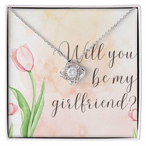 ¿Quieres ser mi novia? Collar con tarjeta con mensaje romántico, propuesta de novia divertida, elegante joyería con nudo de amor