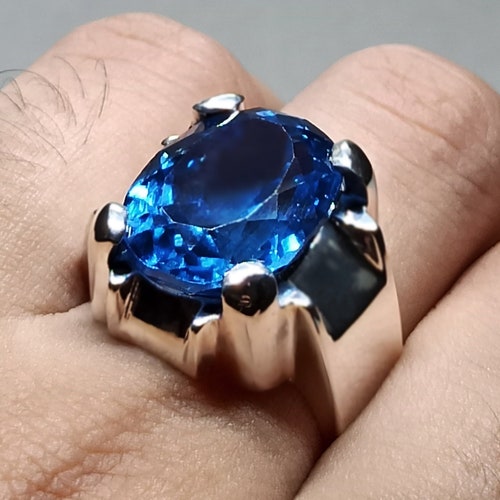 20 Carat Blue Topaz shops Ring 925 Sterling Silver Handmade Mens Ring Dark Blue Rare Topaz Ring December Birthstone Ring Birthday Gift For Him