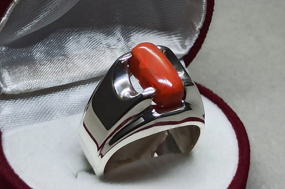 Silver Men's Ring natural Red Coral Turkish Artisan Handmade Jewelry – Kara  Jewels