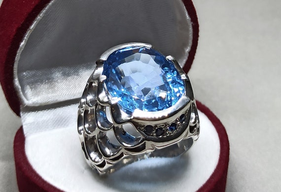 Mens Blue Topaz Ring | 1/4ct Oval Blue Topaz Men's Ring Crafted In Solid  14K Yellow Gold