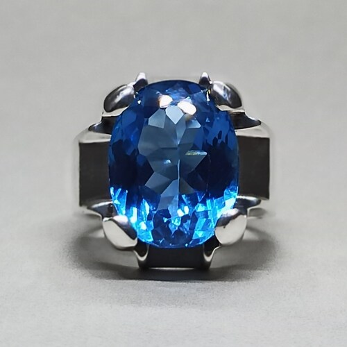 20 Carat Blue Topaz shops Ring 925 Sterling Silver Handmade Mens Ring Dark Blue Rare Topaz Ring December Birthstone Ring Birthday Gift For Him