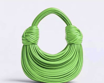 Bolso de lujo para mujer / Bolso de doble nudo / Bolso de diseñador de moda / Bolso de cuero de piel de becerro / Bolso Tote Hobo / Bolso de noche / Bolso casual / Verde claro