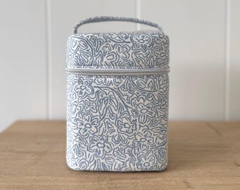 Structured Vanity Makeup Bag, Cosmetic Organizer, Travel Makeup Case with Handle, Blue Floral