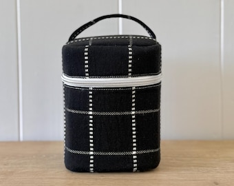 Black Structured Vanity Makeup Bag, Stand Up Cosmetic Organizer, Travel Makeup Case with Handle