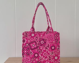 Bandana Tote Bag, Handmade Shoulder bag, Structured Boxy Purse