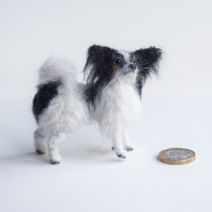 Custom Pet Ornament/ Personalised Miniature Pet Portrait / Made to Order Posable Needle Felted Dog Sculpture/ Papillon Dog / Cute Little Dog image 2