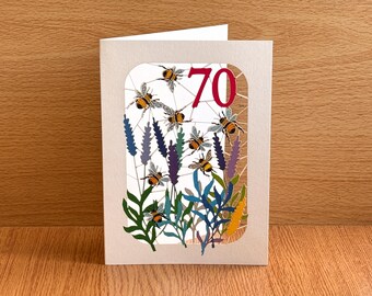 70th Birthday Bee Card, lasercut Card, Age 70 Card, Birthday Bee Card, 70th Bumblebee card, Cards for Her, Cards for Him, Made in UK, BE070R