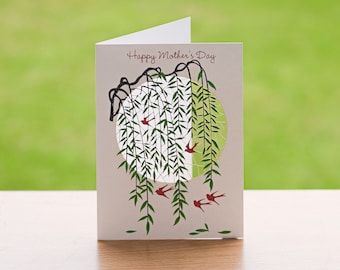 Happy Mother's Day Card - Willow tree and swallows Mother's Day Card - Customisable Message - Lasercut Mother's Day Card - PM868