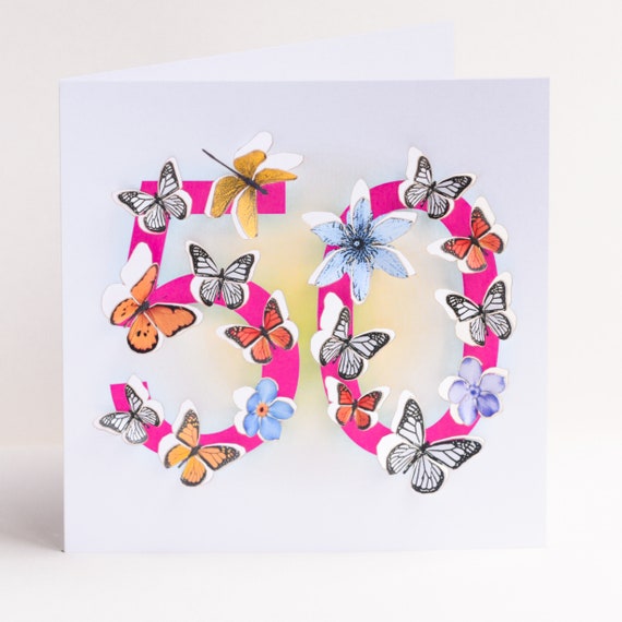 Biglietto di auguri per il 50° compleanno della figlia con fiori rosa, biglietto personalizzato per i 50 anni della figlia, biglietto per i 50 anni della figlia, biglietto floreale per la figlia