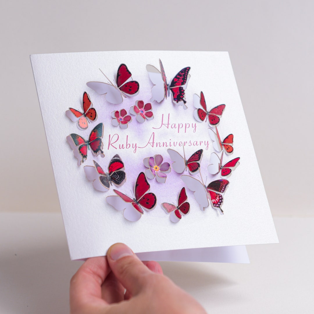 Ruby Ann Card Ruby Anniversary Butterfly Card - 40th Anniversary Card- Happy ...