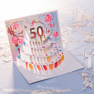 50th Birthday Rose Card - Pop Up Card - Age 50 Card, Birthday Flower Card, Cards for her, Cards for him, Made in the UK/ROSEPOP150