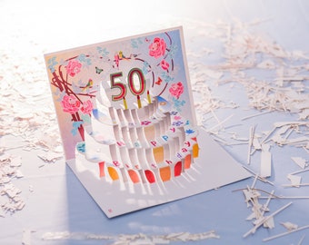 Biglietto Regalo Festa Biglietto Di Auguri 3D Pop-Up Per 50 Compleanno Design A Taglio Laser Multicolore 569394