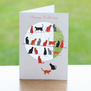 Carte de joyeux anniversaire Cats on Wires - carte pour amoureux des chats - carte découpée au laser, cadeau pour amoureux des chats, message personnalisable - fabriqué au Royaume-Uni - PM855 B
