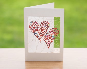 Blank Valentines Day Card - Valentines Two Hearts Card - Anniversary Hearts Card -  Customisable Message - Lasercut card - pm895