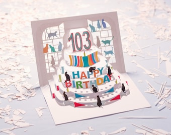 103rd Birthday Cat Card - Pop Up Card - Age 103 Card, Birthday Cat Card, Customisable Message, Made in the UK/POPCATA103