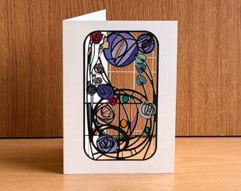 Blank Greeting Card inspired by Charles Rennie Mackintosh, featuring a woman and flowers, Made in UK, MC08