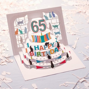 Cartão de aniversário de 65 anos para gato - Cartão pop-up - Cartão de 65 anos, Cartão de aniversário para gato, Cartões para ela, Cartões para ele, Feito no Reino Unido/POPCATA065