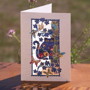 Cat Card - Blank Card - Floral Cat Card - Cat lover Card - Kitten card - floral card - Cards for her - Lasercut Card - Made in UK - PM541