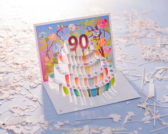 90th Birthday Rose Card - Pop Up Card - Age  90 Card, Birthday Flower Card, Cards for her, Cards for him, Made in the UK/ROSEPOP190