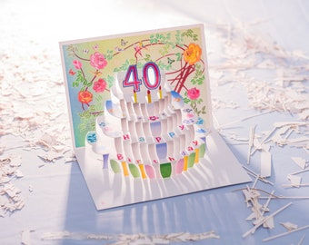 40th Birthday Rose Card - Pop Up Card - Age 40 Card, Birthday Flower Card, Cards for her, Cards for him, Made in the UK/ROSEPOP140