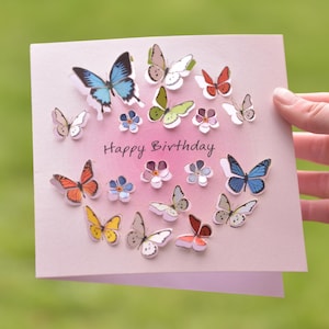 Biglietto di auguri di buon compleanno a forma di farfalla - Biglietto con scultura 3D - Biglietto per donne, Biglietti per lei, Regalo per giardiniere, amante delle farfalle, Prodotto nel Regno Unito /LS21
