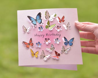Butterfly Happy Birthday Card - 3D sculpture card - Card for women, Cards for her, Gift for Gardener, butterfly lover, Made in the UK /LS21