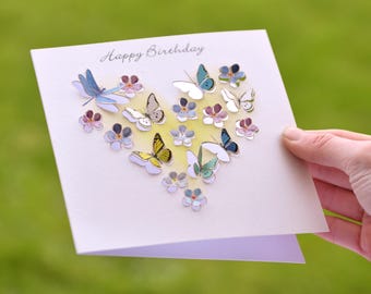 Butterfly Heart Happy Birthday card, For my girlfriend, 3D sculpture card, Card for women, Cards for her, butterfly lover, Made in UK /LS13