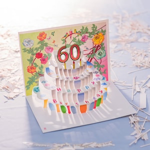 60. Geburtstag Rose Karte - Pop Up Karte - Alter 60 Karte, Geburtstag Blumenkarte, anpassbare Nachricht, hergestellt in Großbritannien/ROSEPOP160