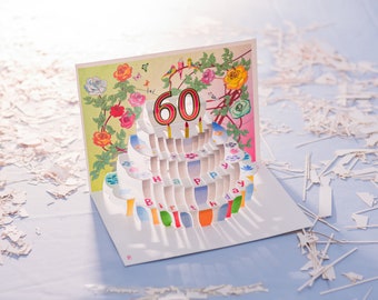 60th Birthday Rose Card - Pop Up Card - Age 60 Card, Birthday Flower Card, Customisable Message, Made in the UK/ROSEPOP160