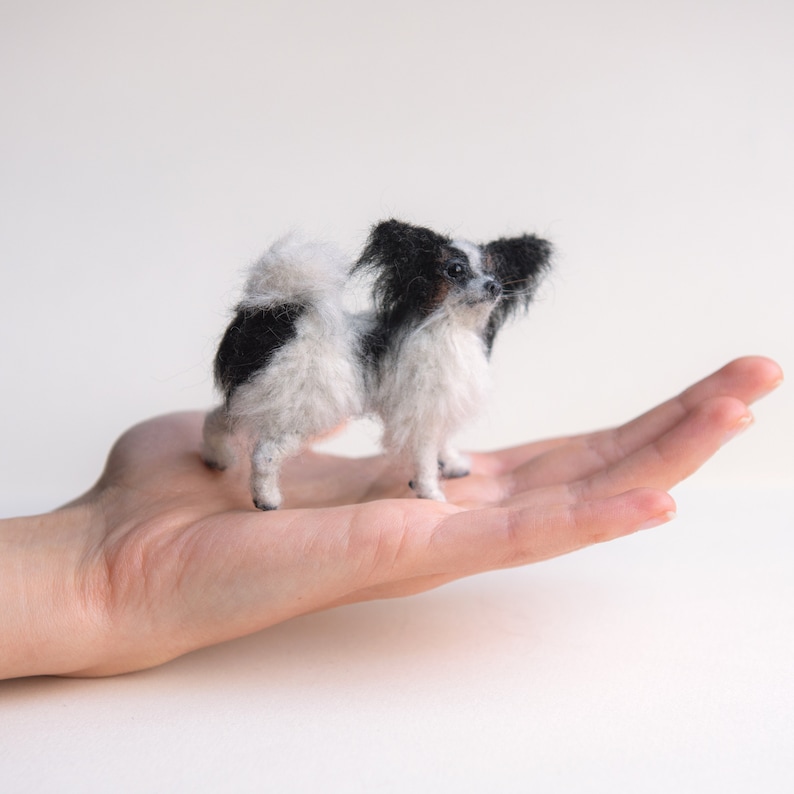 Custom Pet Ornament/ Personalised Miniature Pet Portrait / Made to Order Posable Needle Felted Dog Sculpture/ Papillon Dog / Cute Little Dog image 1