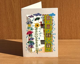 Blank Card - Girl holding umbrella over sunflower - Get well soon card - Lasercut Bird Card - PM145