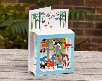 Tarjeta en blanco con diseño de perro, tarjeta desplegable, tarjeta 3D con forma de caja desplegable, tarjetas para ella, tarjetas para él, fabricada en el Reino Unido /BX
