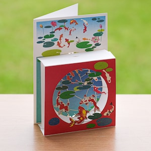 Koi Carp Pond Card - Blank Card - Fish Pond Card, Pop up Card, 3D Pop out Box Card, Cards for her, Cards for him, Made in the UK /BX243