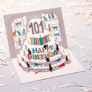 Carte de chat pour les 101 ans - carte pop-up - carte de 101 ans, carte d'anniversaire de chat, cartes pour elle, cartes pour lui, fabriquée au Royaume-Uni/POPCATA101