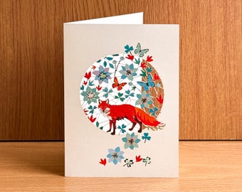 Fox Surrounded by Flowers Blank Card - Nature lover Card, Animal lover Card, Cards for him - Cards for her - Lasercut Card - Made in UK /F08