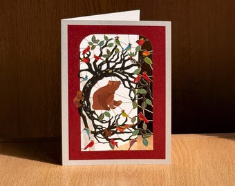 Bear in Forest Card - Blank Card - Nature lover Card, Animal lover Card, Cards for him - Cards for her - Lasercut Card - Made in UK /PM449