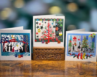 Christmas Multi Pack, Laser cut Christmas cards, Pack of 3 Christmas Cards, 3D Xmas Card, Card for her, Card for him,Made in UK, Xmas Pack 5