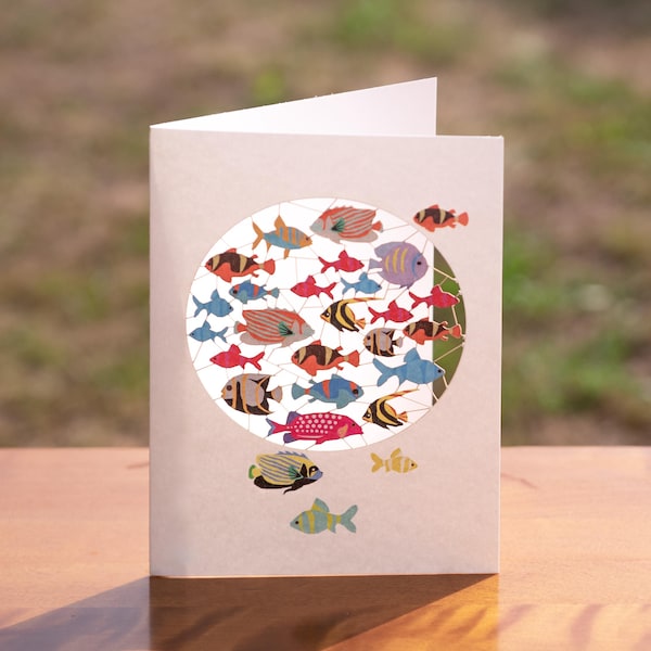Tarjeta de acuario - Tarjeta en blanco - Tarjeta de peces tropicales - Tarjetas para ella - Tarjetas para él - Tarjeta cortada a láser - Hecho en el Reino Unido - PM859