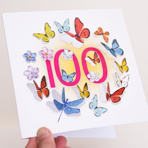 Biglietto di auguri per il 100° compleanno di Butterfly Age - Biglietto con scultura 3D - Biglietto di auguri per il 100° compleanno, Biglietti per lei, Regalo per giardiniere, Prodotto nel Regno Unito /LS35