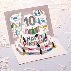 10th Birthday Cat Card - Pop Up Card - Age 10 Card, Birthday Cat Card, Cards for her, Cards for him, Made in the UK/POPCATA010