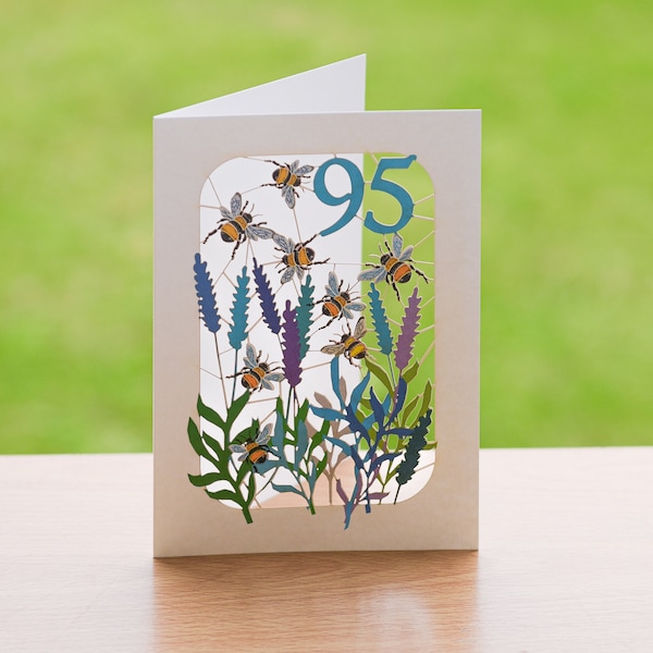 95th Birthday Bee Card, lasercut Card, Age 95 Card, Birthday Bee Card, 95th Bumblebee card, Cards for Her, Cards for Him, Made in UK, BE095B