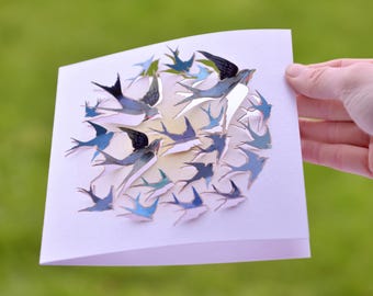 Swallow Happy Blank Card,  Bird lover, Nature Card, 3D sculpture card, 3D Card for women, Pop up Card, Cards for her, Made in the UK /LS50