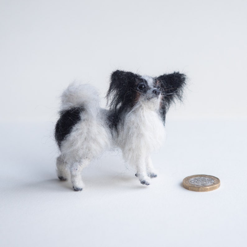 Custom Pet Ornament/ Personalised Miniature Pet Portrait / Made to Order Posable Needle Felted Dog Sculpture/ Papillon Dog / Cute Little Dog image 2