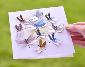 Dragonfly Blank Card - 3D sculpture card - Card for women, Cards for her, Gift for Gardener, Dragonfly lover, nature lover, Made in UK /LS02