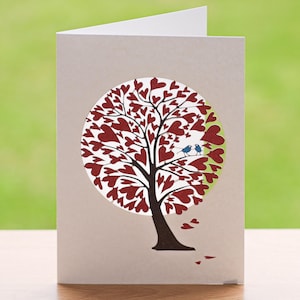 Cartão em branco para o Dia dos Namorados - Árvore de Corações para o Dia dos Namorados - Corações de Aniversário - Mensagem Personalizável - Cartão de Dia dos Namorados Recortado a Laser - pm743